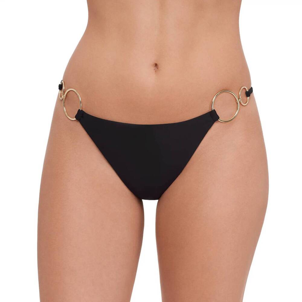 NEW STEVE MADDEN strap side double ring bikini bottom in raven black